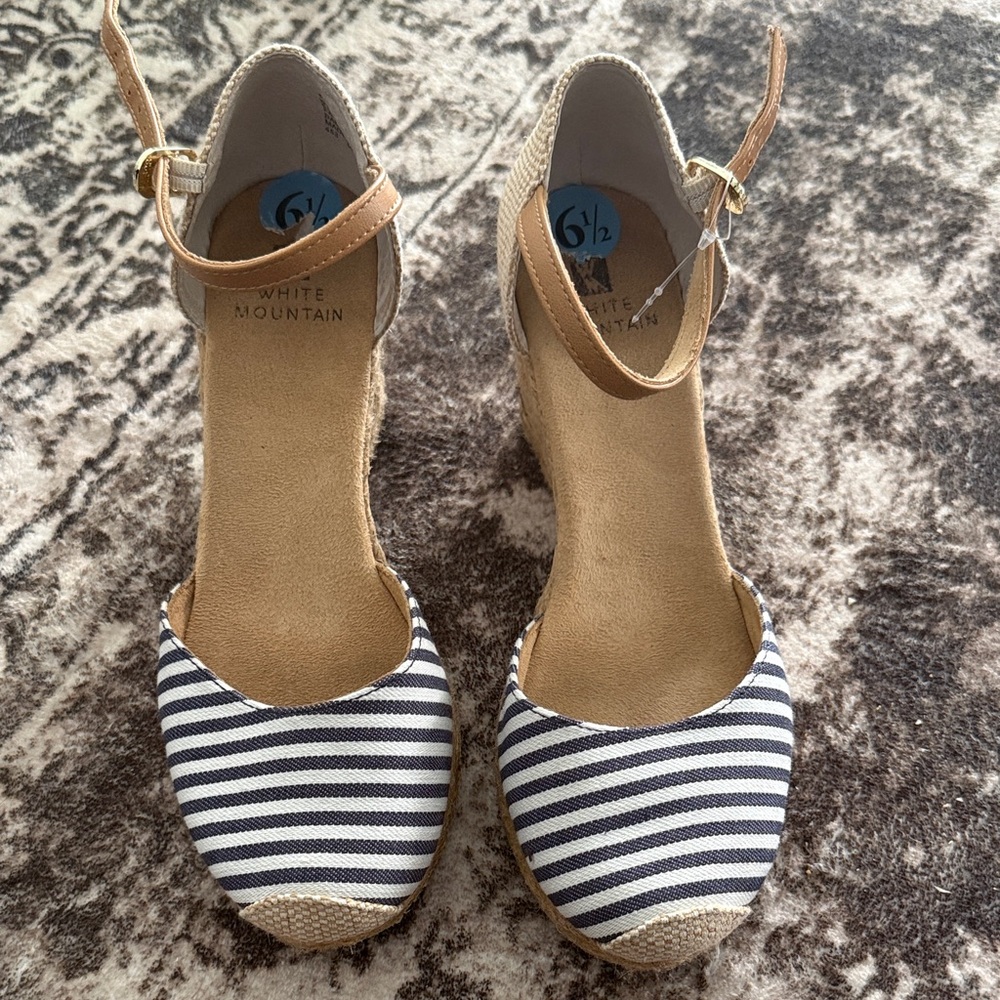 White Mountain Women's Navy and Cream Espadrille Wedges